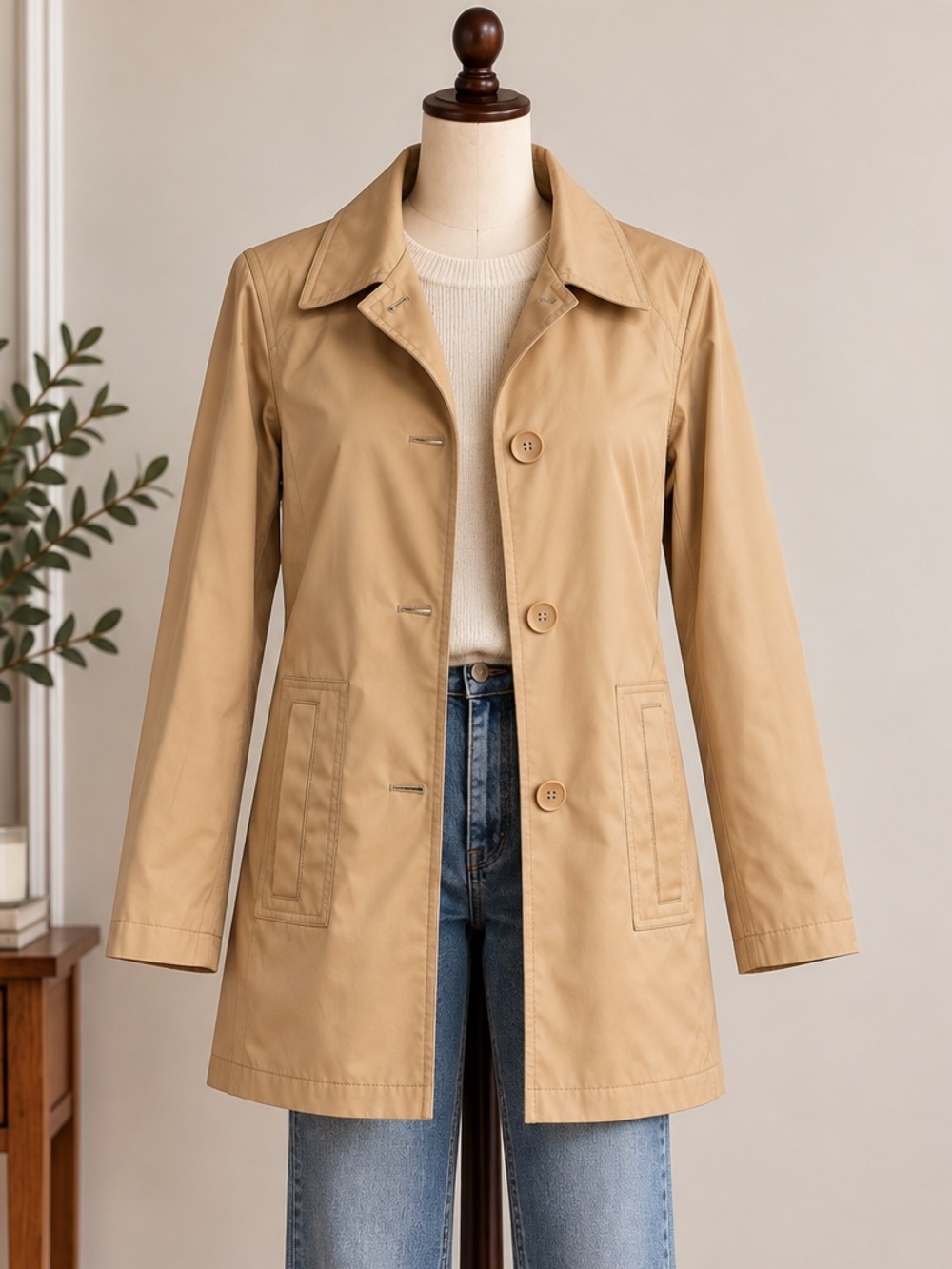 Giacca Beige Cotton Blend Car Coat XS Plaid Lined Preppy Quiet Luxury